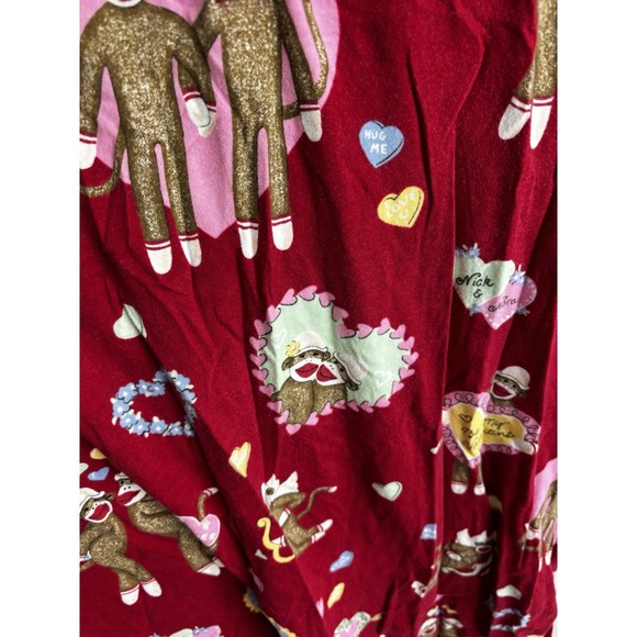 Nick And Nora Nightgown Shirt Valentines Day Sock Monkeys XL Red Long Sleeve - Picture 4 of 10